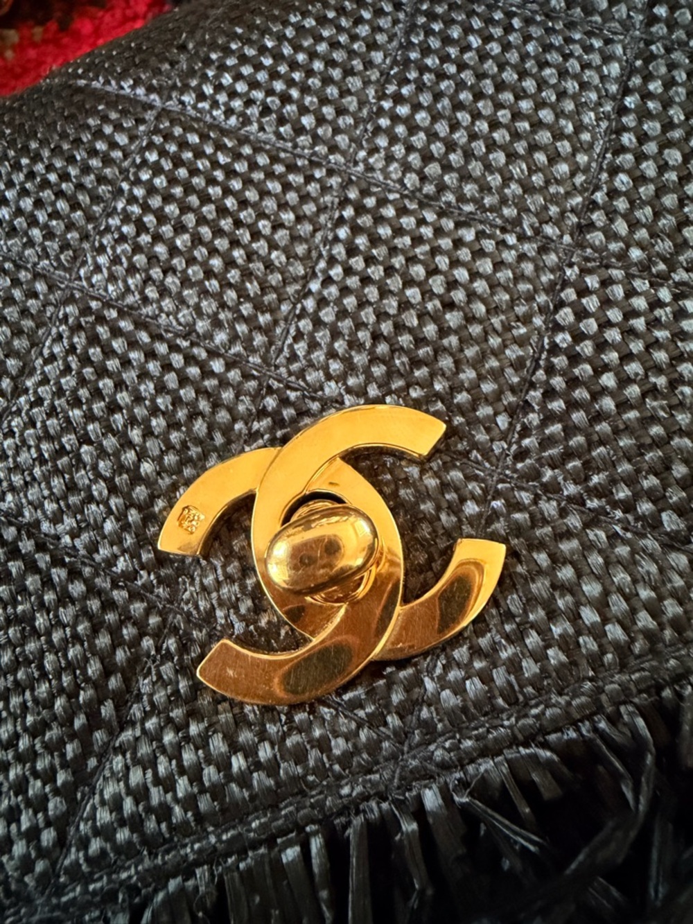 Chanel ultra rare 90s Quilted Fringe Black Raffia with 24k plated Gold Hardware - Picture 5 of 11